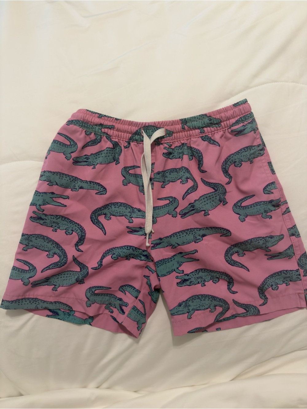 Chubbies Pink Swim Shorts with Teal Alligator Print -Boys S (8/9)